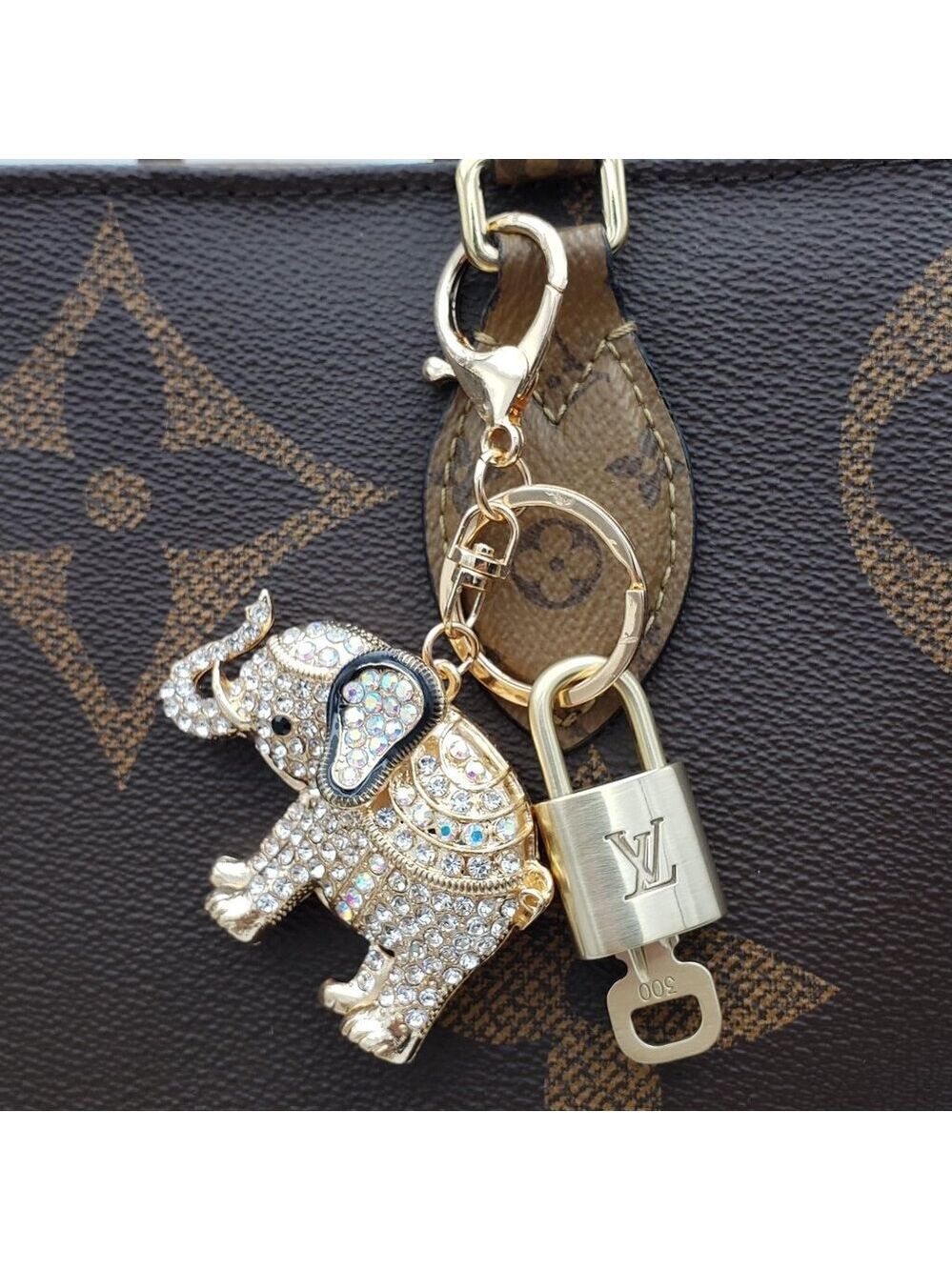 Authentic Louis Vuitton Lock &Key with Unbranded Elephant Charm, Keychain 021126